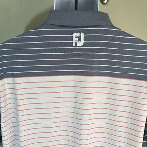 FootJoy FJ Men's white, gray and pink striped Athletic Fit s/s golf polo shirt L